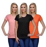 Nitlon Solid Womens Round Neck 100% Cotton Tshirt (Pack of 3)