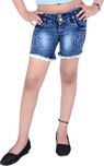 Blinkin Short For Girls Casual Embriodered Denim(Blue, Pack of 1)