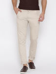 Rodamo Men Beige Solid Flat-Front Trousers