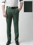 INVICTUS Men Green Solid Slim Fit Flat-Front Formal Trousers