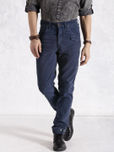 RDSTR Men Navy Flat-Front Slim Fit Trousers