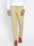 John Players Men Beige Solid Slim Fit Flat-Front Trousers