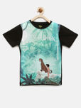 YK Disney Boys Green & Black Printed T-shirt