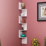 Driftingwood Zigzag Wall Mount Floating Corner Wall Rack Shelves - White Laminated