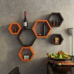 Artesia Wooden Orange & Brown Wall Shelf Rack Hexagon Shape Storage Wall Shelves