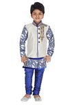 Ahhaaaa Kids Ethnic Indo-Western Cotton Silk Festive and Party Wear Hand work embroidery Sherwani and Breeches Set for Boys_BLUE373-2