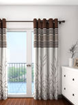 Cortina Off-White & Brown Single Patterned Blackout Door Curtain