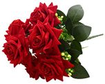 Fourwalls Artificial Velvet Rose Bouquet (40 cm, Red, 7 Branches)