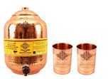 Indian Art Villa Copper Water Dispenser Storage Pot Matka With 2 Glass Tumbler, Serveware Set (3 Pieces)