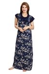 Be You Fashion Women Serena Satin Navy Blue Printed Lace Nightgown