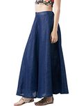 Vastraa Fusion Women Solid Navy Blue Chanderi Maxi Skirt/ Long Skirt
