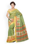 Saree Swarg Beige & Green Cotton Printed Saree
