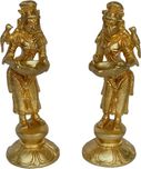 Aakrati Decorativ Deep Lady Pair Of 2 Pieces Brass Table Diya Set(Height: 7 inch, Pack of 2)