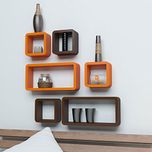 Driftingwood Wall Rack Shelves Set of 4 Cube & 2 Rectangle Shelves Storage Wall Shelf - Orange & Brown
