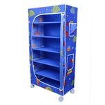 Little Ones 6 Shelves Steel Structure Folding Wardrobe with Wheels  Aquatic Blue