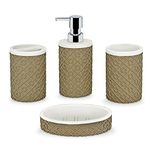 Freelance Soho Polyresin 4 Pieces Bathroom Set-Dispenser, Toothbrush Holder, Tumbler & Soap Dish