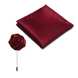 Verceys Handmade Polyester Maroon Rosebud Lapel Men Brooch Boutonniere Tuxedo Pin Wine Red Along With Premium Mens Solid Micro Fiber Silk Satin Marron Wine Pocket Square Wedding Handkerchiefs