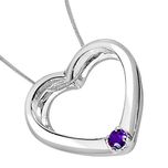 Surat Diamonds Heart Shaped Purple Amethyst & Sterling Silver Pendant with Silver Finished Chain for Girls (SDP331)