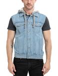 Zobello Sleeveless Hooded Denim Jacket(51165A_Light Wash Denim_XXL)