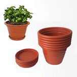 Meded Siti Plast 10 Inch Plastic Planter Pots With Bottom Tray (Pack Of 6) Colour - Terracotta
