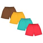 Luke and Lilly Kids Cotton Shorts (LNLKDSHRT-177, Yellow, 0-8 Years) - Pack of 4