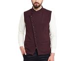 Hypernation Burgundy Color Side Button Cotton Waistcoat For Men