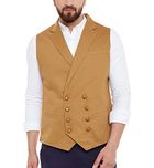 Hypernation Khaki Color Cotton Waistcoat For Men