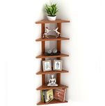 Wudville Braine Wall Corner Shelf/Display Rack (6 Shelves Set, Walnut)