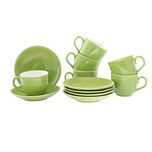 Earthenware Green Cup Saucer (Set of 6) Hot & Cold Ceramic Beverage Cup & Saucer for Coffee & Tea