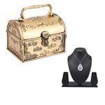 Tuelip Antique Junior Pitara Plastic Jewelry and Make-Up Vanity Box with Free Pendant and Chain, Gold