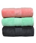 Casa Lino - Fluence Premium Cotton 650 GSM Set of 3 Pcs Large Bath Towels - Coral,Sea Green,Dark Grey