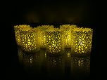 WhitePavo Yellow Flame Flickering LED 6 TeaLight Candles with Ivory Climber Designer Paper Votive Wraps