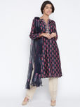Biba Navy & Beige Printed Salwar Suit with Dupatta
