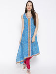 Rain & Rainbow Blue Printed Asymmetric Kurta