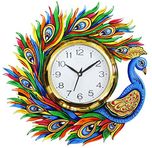 CraftJunction Wooden HandPainted Peacock design Wall Clock(13*13 Inches)