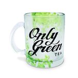 HotMuggs Only Green Tea Glass Mug, 350ml, Multicolour