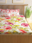 Story@home Cream-Coloured & Pink Cotton 250 TC Fine Double Bedsheet with 2 Pillow Covers