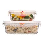 Femora Borosilicate Rectangle Glass Food Storage Container Container with Air Vent Lid-1000ml,400ml(Set of 2)