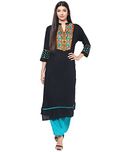 Jaipur Kurti Rayon Black & Turquoise Embroidered Kurta and Palazzo Set(JKPLZ2754_Black_Large)