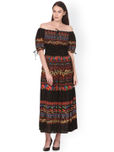 Saadgi Women Black Printed Off-Shoulder Maxi Dress