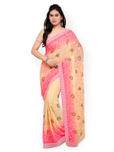 Styles Closet Pink & Cream-Coloured Poly Chiffon Embroidered Saree