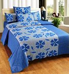 Super India 110 TC Cotton Double Bedsheet with 2 Pillow Covers - Floral, Blue