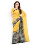 Ishin Yellow & Black Poly Georgette Printed Saree