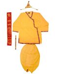 Krystle Kids Cotton Yellow Krishna Style Kurta & Dhoti Dress (Pack Of 5-Kurta,Dhoti,Bansuri,Mukut,Patka) (6-12 Years)