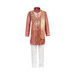 Ahhaaaa Kids Ethnic Indian Festive and Party Wear Sherwani and Breeches With Dupatta Set For Boys