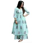 Narsinh Cotton Printed Kurti Palazzo set (Palazzo set Blue, Palazzo set Blue- M)