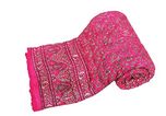 Svt Jaipuri World Famous Light Weight Pure Cotton Traditional Rajasthani Gold Print Pink Colour Single Bed Quilt /Razai / Rajai