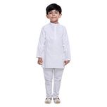 Littly Ethnic Wear Kids Cotton Chikan Kurta Pyjama Set For Baby Boys - White, 9-12 Months