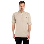 LA Seven Beige Solid Full Sleeves Slim Fit Short Kurta