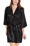 Bomshel Women Babydoll Kimono Robes Satin V-Neck Baby Doll Nightwear Robe (Black)